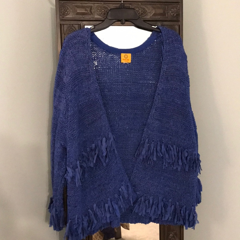 Blue open-front sweater